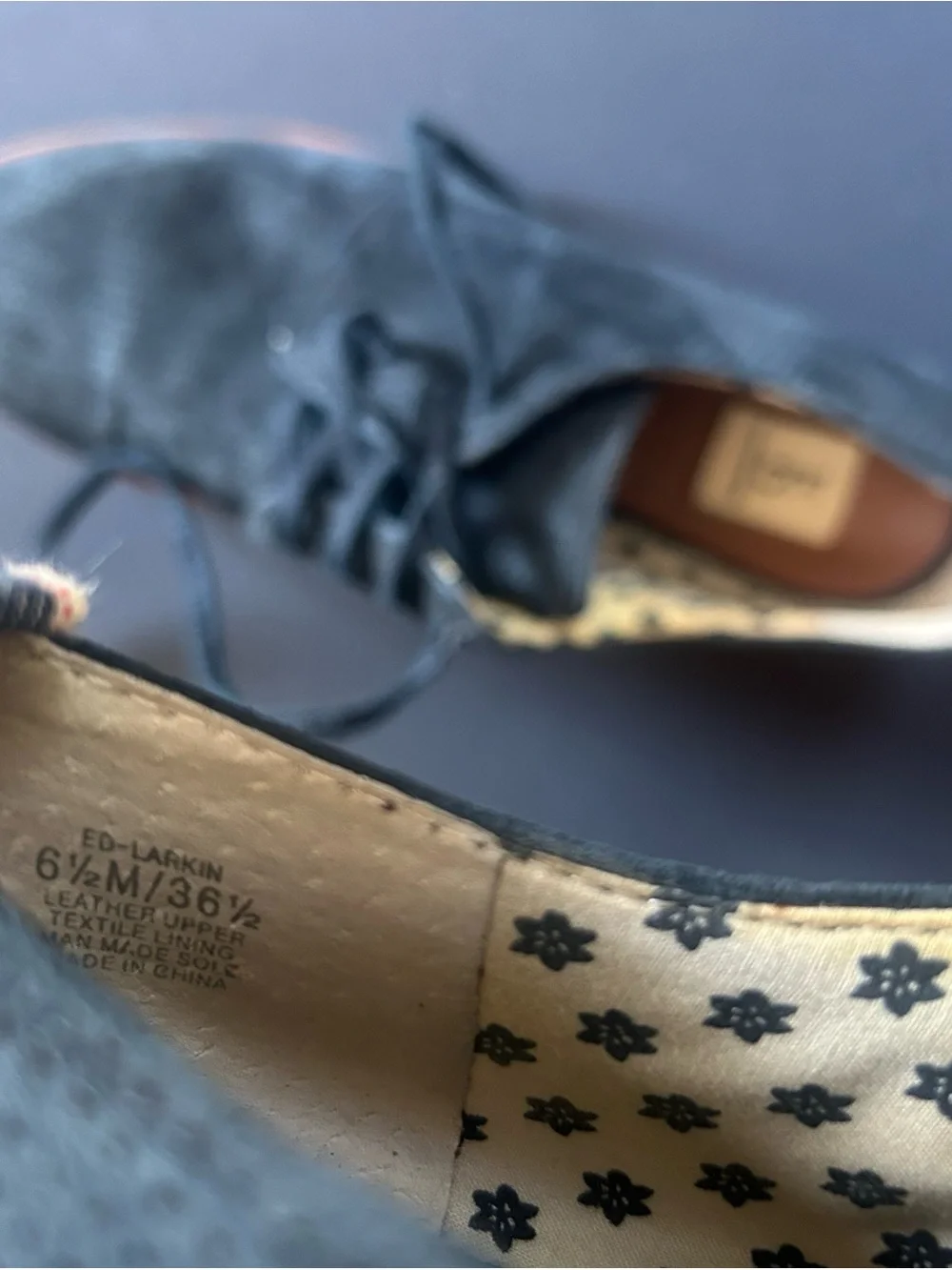 ED Blue Suede Perforated Kid's Lace-Up Shoes